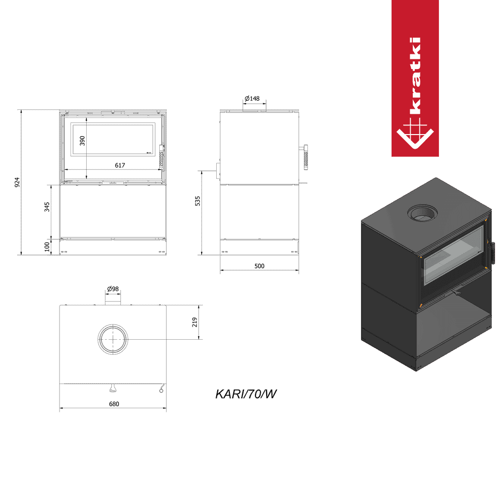 RECUPERADOR LENHA MODULAR KRATKI KARI 70 W PRETO Ø150 8KW COM BASE - Image 4