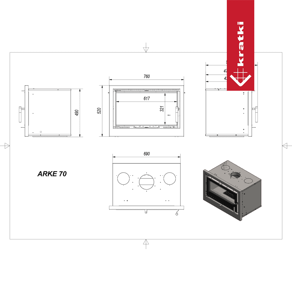 RECUPERADOR LENHA AR VENTILADO KRATKI ARKE 70 PRETO COM ARO Ø150 8 KW - Image 4